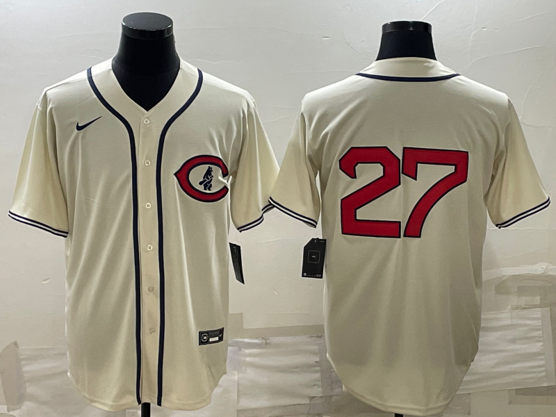 Men's Chicago Cubs Seiya Suzuki #27 Cream Player Name Jersey1 baseball jersey product view 1