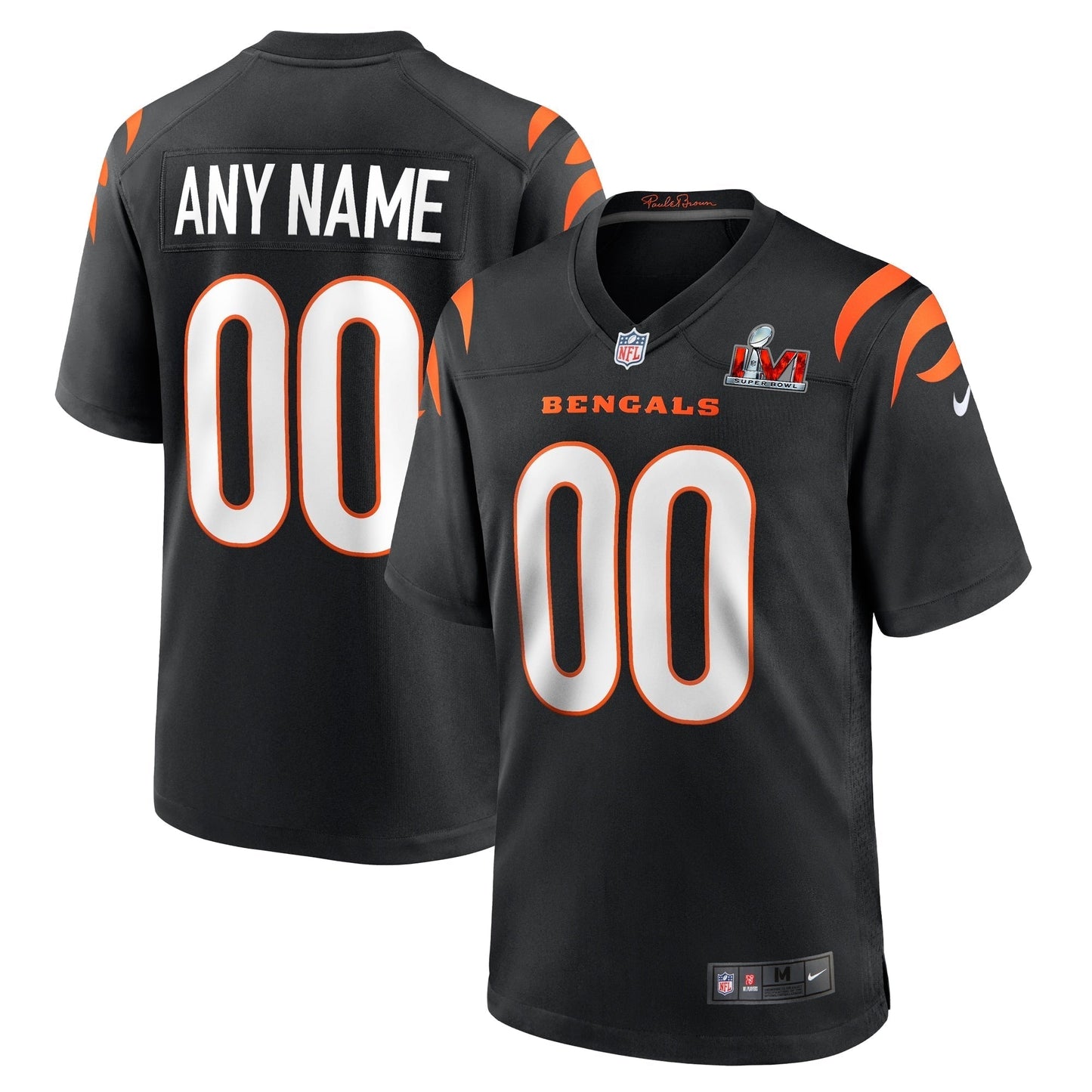 Cincinnati Bengals Nike Super Bowl LVI Game Custom Jersey - Black football jersey product view 2