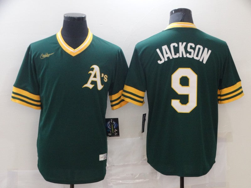 Men's Oakland Athletics Reggie Jackson #9 Green Replica Baseball Jersey1 baseball jersey product view 1
