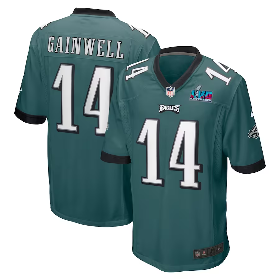 Men's Philadelphia Eagles Kenneth Gainwell #14 Midnight Green Super Bowl LVII Patch Game Jersey1 football jersey product view 1