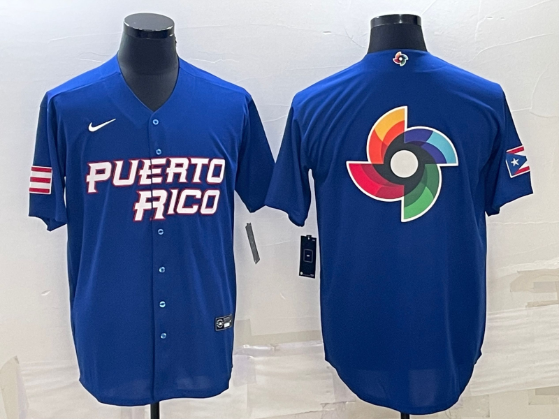 Men's 2023 World Baseball Classic Puerto Rico Blue Jersey1 baseball jersey product view 1