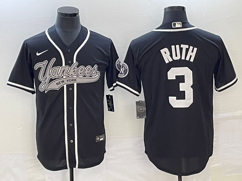 Men's New York Yankees Babe Ruth #3 Black Player Jersey1 Joint Edition baseball jersey product view 1