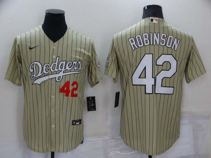 Men's Los Angeles Dodgers Jackie Robinson #42 Gold Replica Baseball Jersey1 baseball jersey product view 1