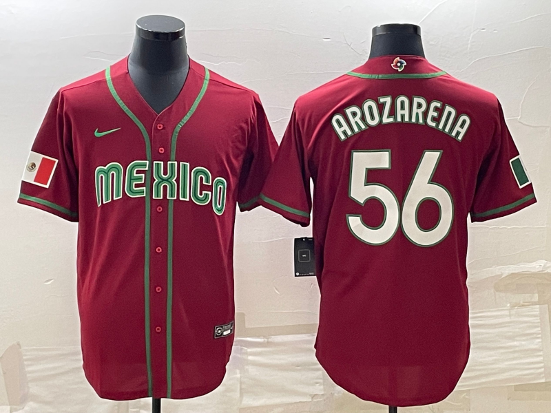 Men's 2023 World Baseball Classic #56 Randy Arozarena Mexico Red Jersey1 baseball jersey product view 1