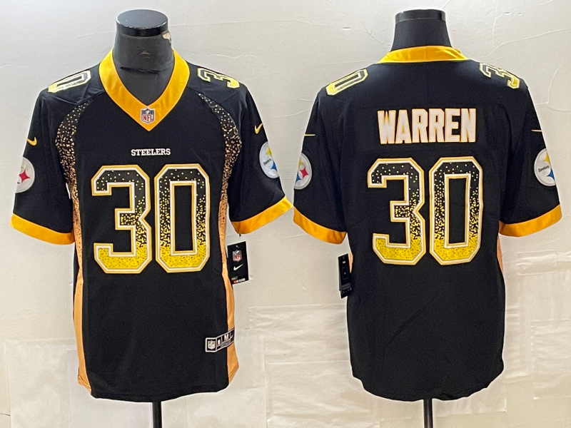 Men's Pittsburgh Steelers Jaylen Warren #30 Black Player Game Jersey1 football jersey product view 1