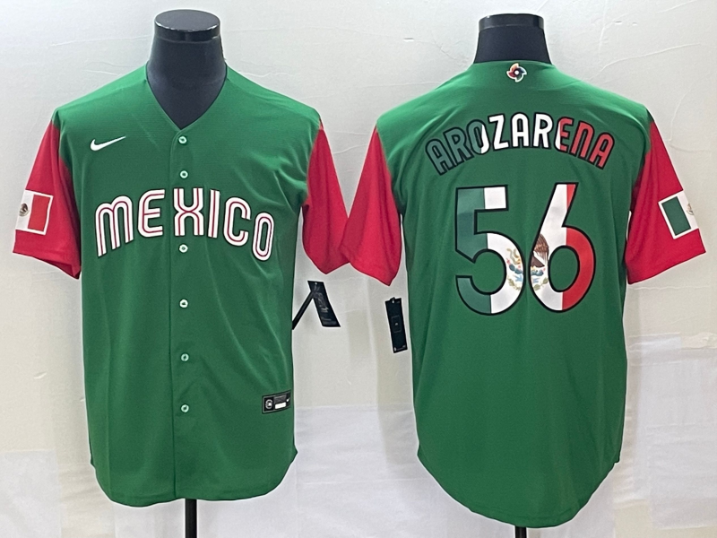 Men's 2023 World Baseball Classic #56 Randy Arozarena Mexico Jersey1 Green baseball jersey product view 1