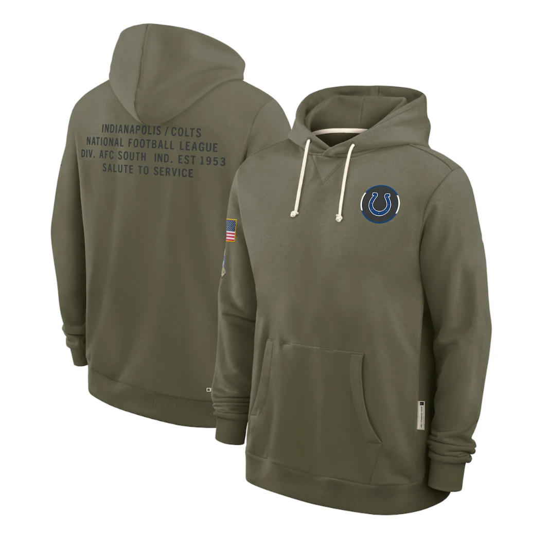 Men's Indianapolis Colts Olive 2025 Salute to Service Sideline Standard Issue Dri-FIT Hoodie football jersey product view 1