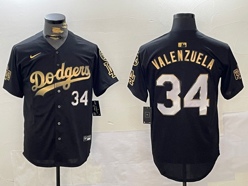 Men's Los Angeles Dodgers Fernando Valenzuela #34 Black Replica Player Jersey1 baseball jersey product view 1