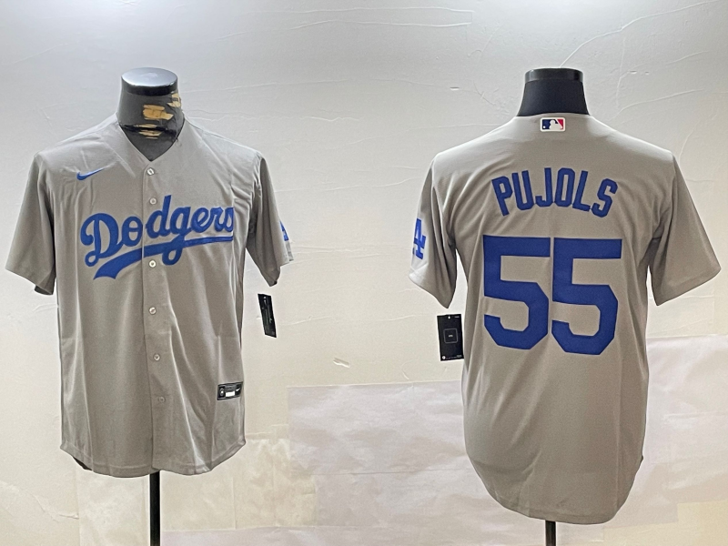 Men's Los Angeles Dodgers Albert Pujols #55 Gray Replica Player Jersey1 baseball jersey product view 1