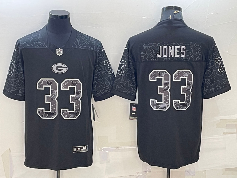 Men's Green Bay Packers Aaron Jones #33 Black Retired Player RFLCTV Limited Jersey1 football jersey product view 1