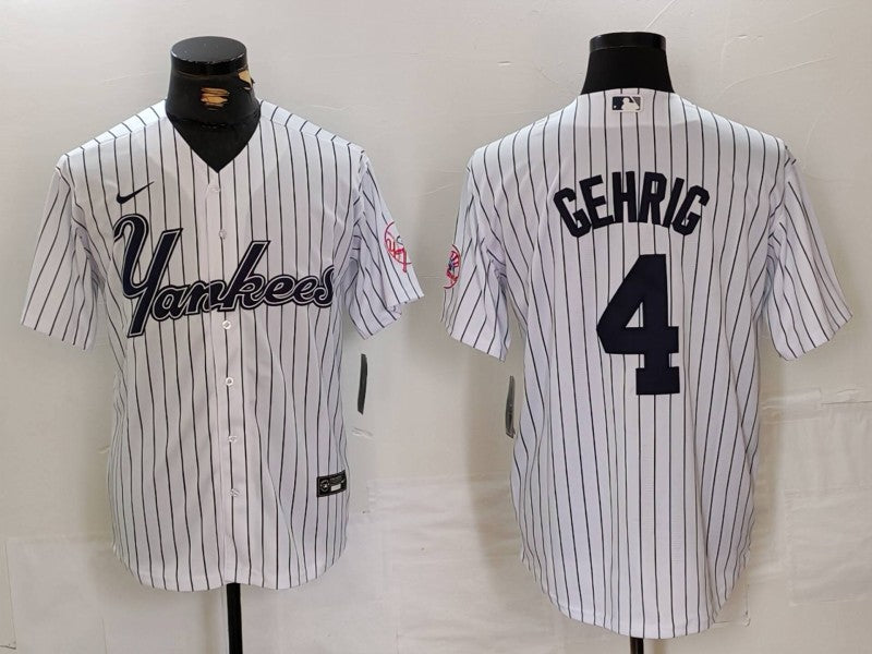 Men's New York Yankees Lou Gehrig White Replica Player Jersey1 baseball jersey product view 1