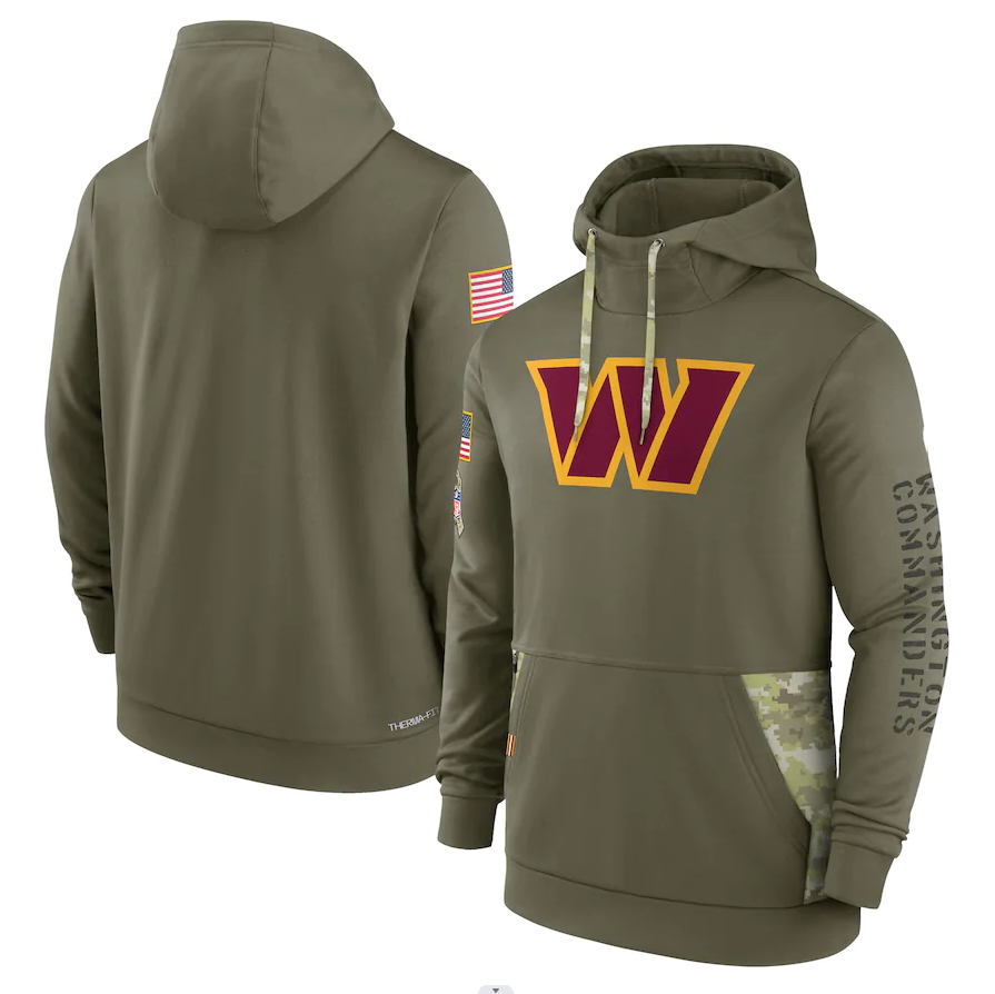 Men's Washington Commanders Olive 2022 Salute to Service Therma Performance Pullover Hoodie1 football jersey product view 1