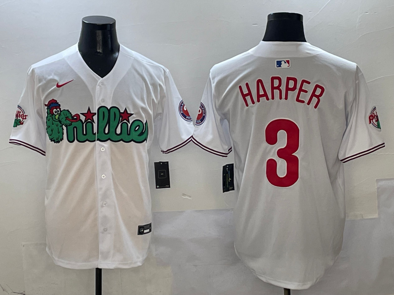Men's Philadelphia Phillies Bryce Harper #3 White Game Jersey baseball jersey product view 1