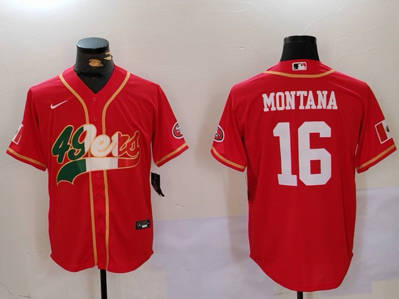 Men's San Francisco 49ers Joe Montana #16 Scarlet Game Jersey1 football jersey product view 1