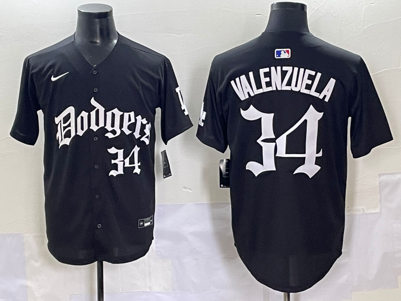 Men's Los Angeles Dodgers Fernando Valenzuela #34 Black Alternate Player Jersey baseball jersey product view 1