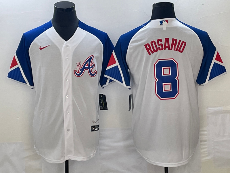 Men's Atlanta Braves Eddie Rosario #8 White 2023 City Connect Replica Player Jersey1 baseball jersey product view 1