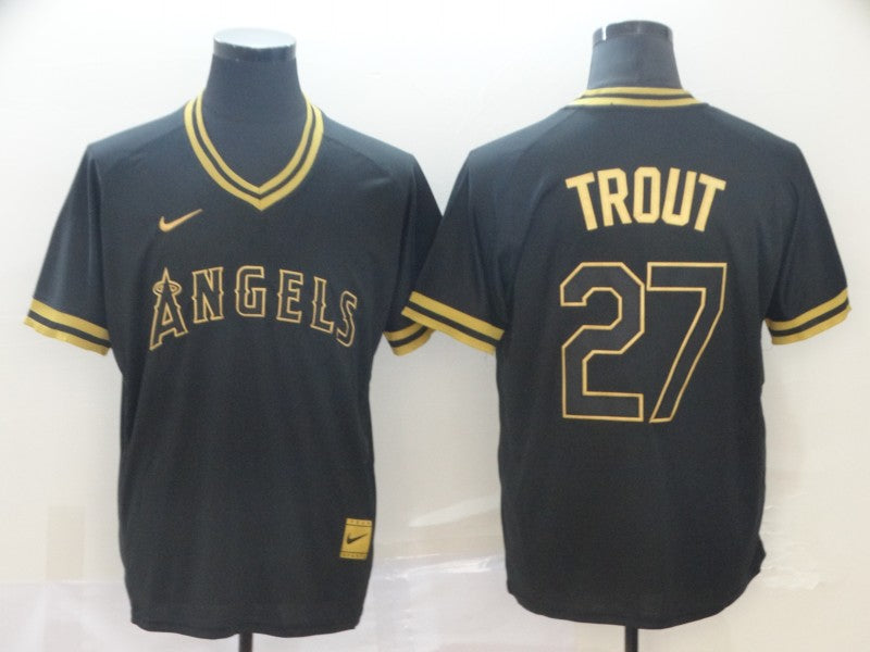 Men's Los Angeles Angels Mike Trout #27 Black Printed Baseball Jersey baseball jersey product view 1