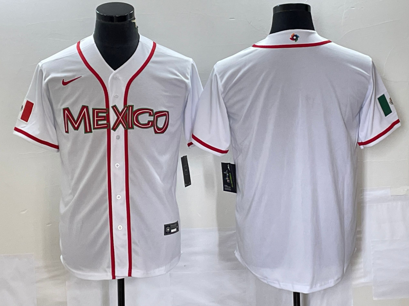 Men's 2023 World Baseball Classic Mexico White Blank Jersey1 baseball jersey product view 1