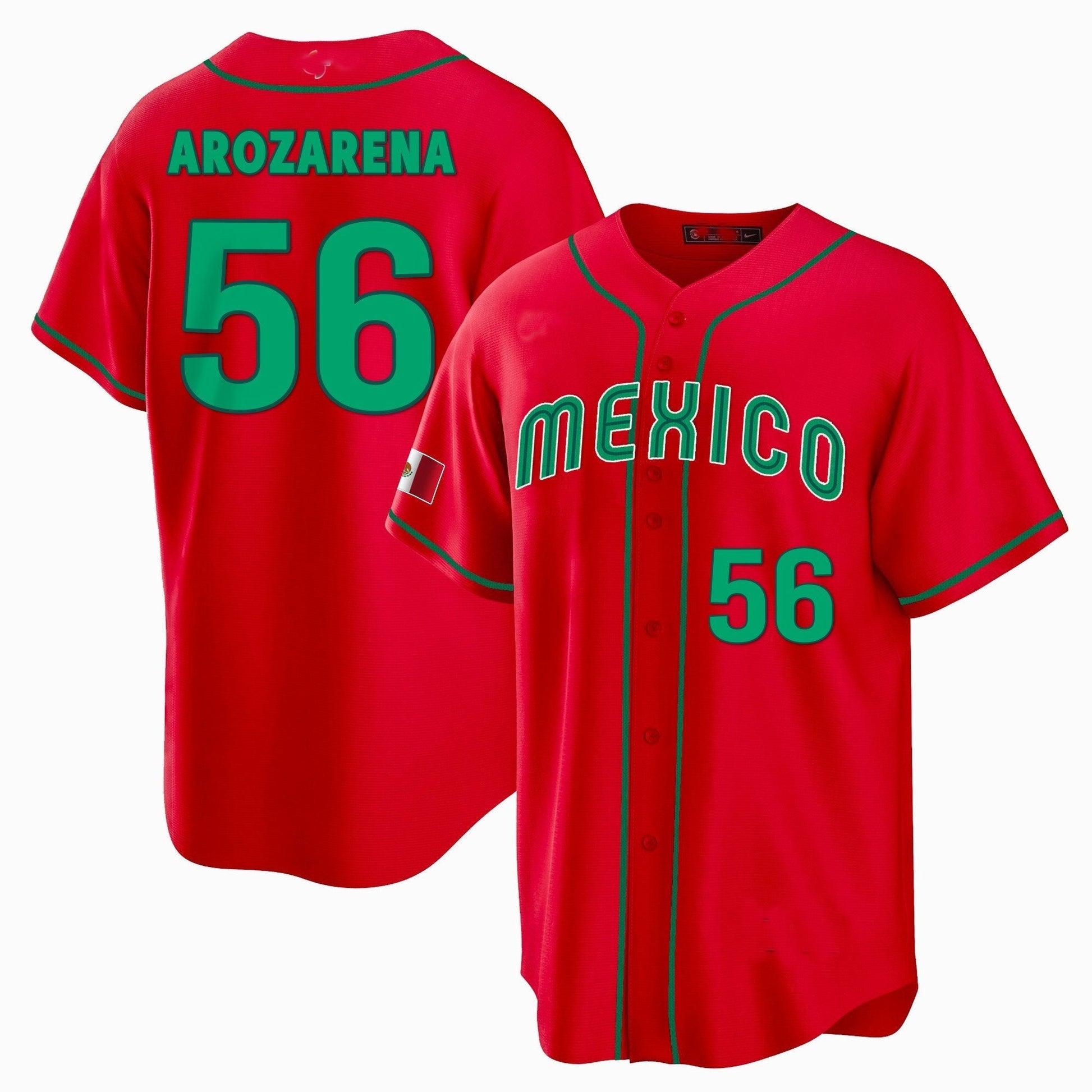 #56 RANDY AROZARENA MEXICO BASEBALL 2023 WORLD BASEBALL CLASSIC REPLICA JERSEY ¨C RED Stitches Baseball Jerseys baseball jersey product view 1