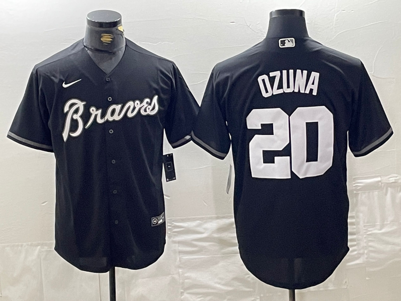 Men's Atlanta Braves Marcell Ozuna #20 Black Limited Player Jersey1 baseball jersey product view 1