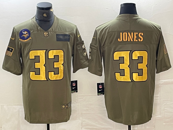 Men's Minnesota Vikings Aaron Jones #33 Olive Game Player Jersey1 football jersey product view 1