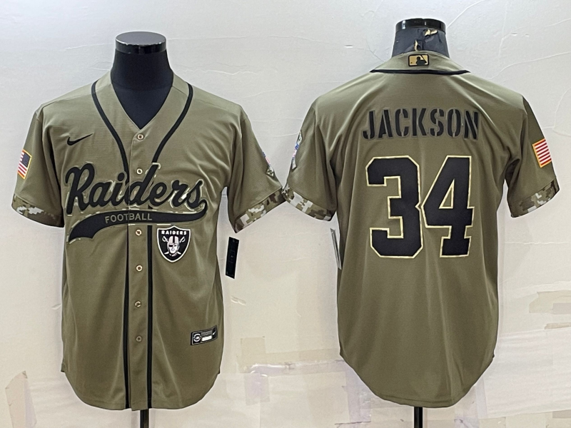 Men's Las Vegas Raiders Bo Jackson #34 Olive 2022 Salute To Service Limited Jersey1 Joint Edition football jersey product view 1