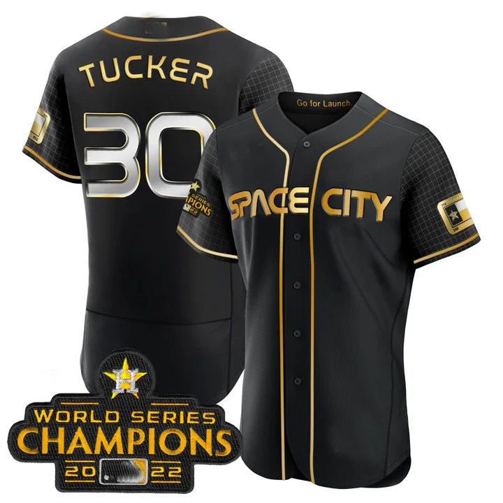 #30 Kyle Tucker Houston Astros Black 2023 SPACE CITY CHAMPIONS FLEX JERSEY ¨C ALL STITCHED Baseball Jerseys baseball jersey product view 1