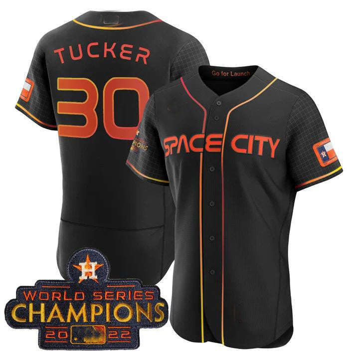 #30 Kyle Tucker Houston Astros 2023 SPACE CITY CHAMPIONS FLEX JERSEY ¨C Black ALL STITCHED Baseball Jerseys baseball jersey product view 1