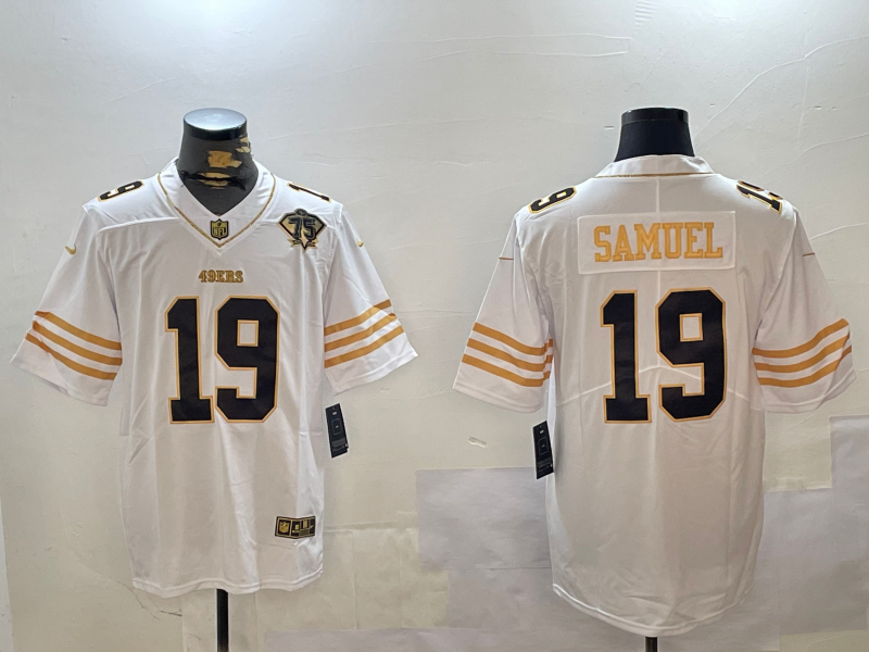 Men's San Francisco 49ers Deebo Samuel #19 White 75th Anniversary Player Jersey1 football jersey product view 1
