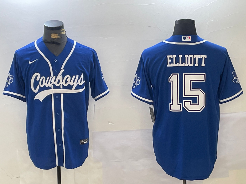 Men's Dallas Cowboys Ezekiel Elliott #15 Royal Game Jersey1 football jersey product view 1