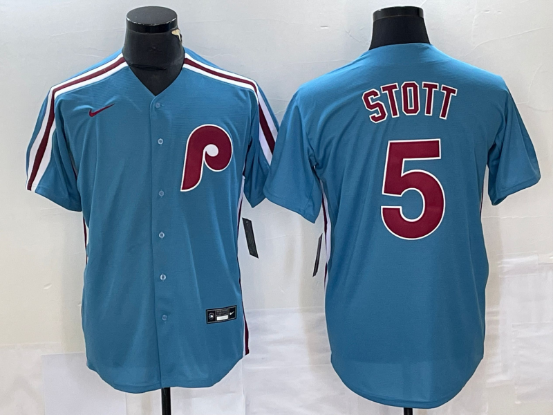 Men's Philadelphia Phillies Bryson Stott #5 Light Blue Replica Player Jersey1 baseball jersey product view 1