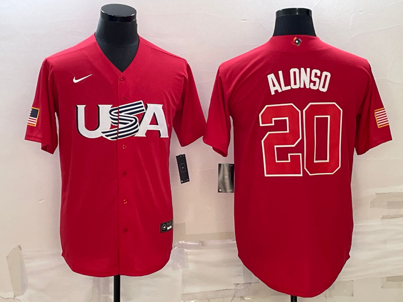 Men's 2023 World Baseball Classic #20 Pete Alonso USA Red Jersey1 baseball jersey product view 1