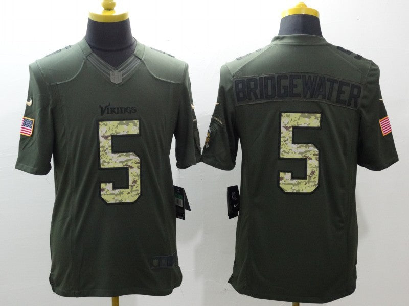 Men's Minnesota Vikings Teddy Bridgewater #5 Army Green Game Jersey1 football jersey product view 1