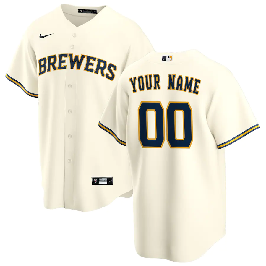 Men's Milwaukee Brewers Cream Home Replica Custom Jersey1 baseball jersey product view 1