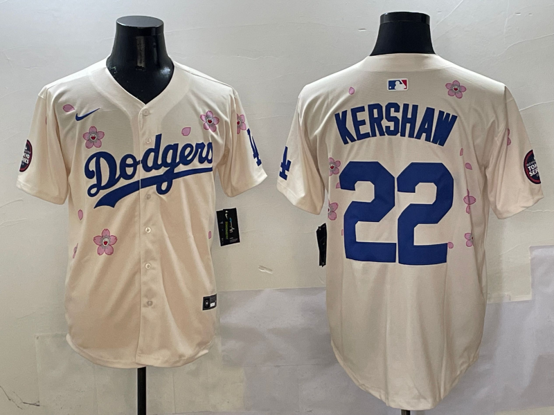 Men's Los Angeles Dodgers Clayton Kershaw #22 Cream Player Jersey baseball jersey product view 1