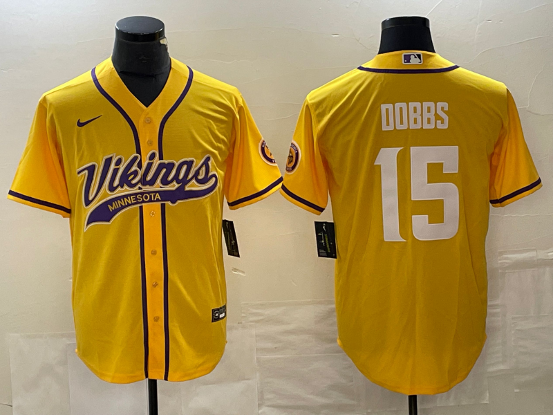 Men's Minnesota Vikings Joshua Dobbs #15 Gold Game Jersey1 Joint Edition football jersey product view 1
