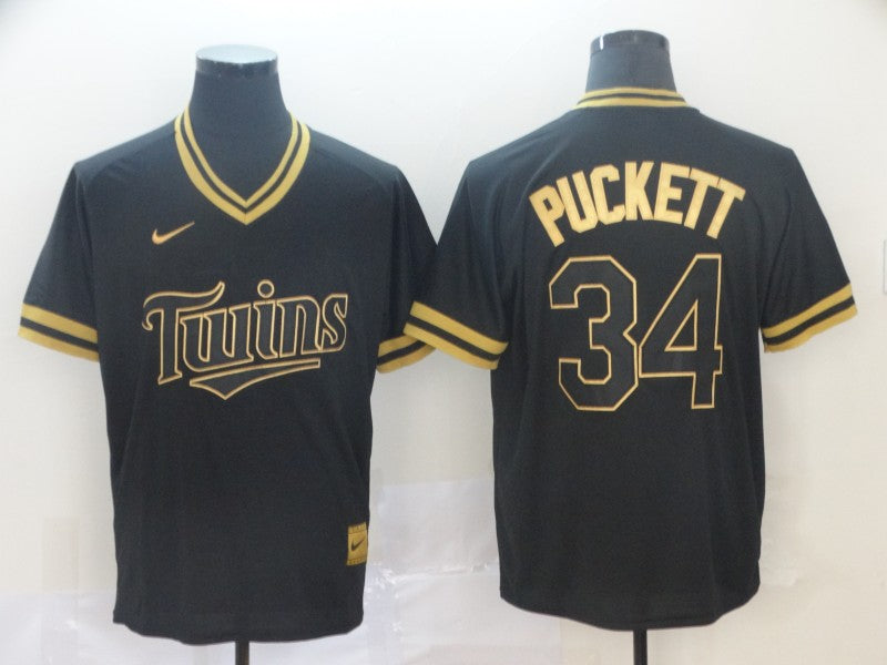 Men's Minnesota Twins Kirby Puckett #34 Black Replica Baseball Jersey1 baseball jersey product view 1