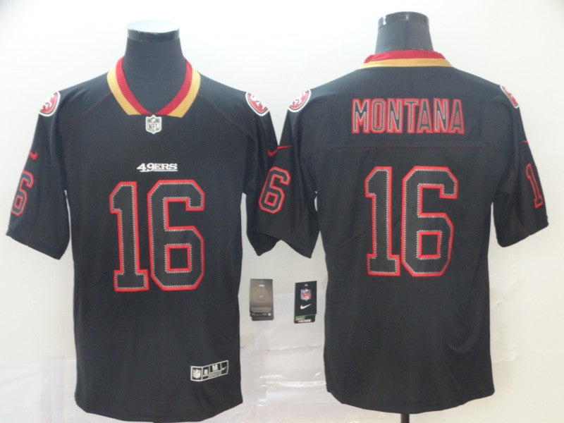 Men's San Francisco 49ers Joe Montana #16 Black Game Player Jersey1 football jersey product view 1