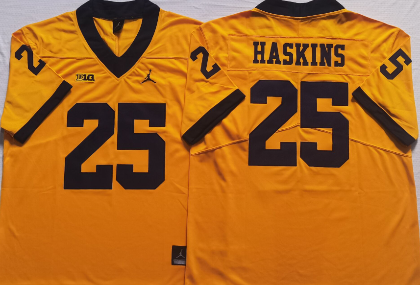 Men's Michigan Wolverines Hassan Haskins #25 Yellow Alumni Player Game Jersey sports jersey product view 1