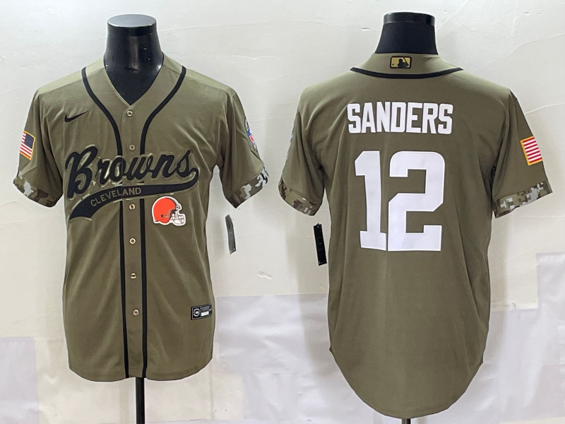 Men's Cleveland Browns Shedeur Sanders #12 Olive 2022 Salute To Service Limited Jersey football jersey product view 1
