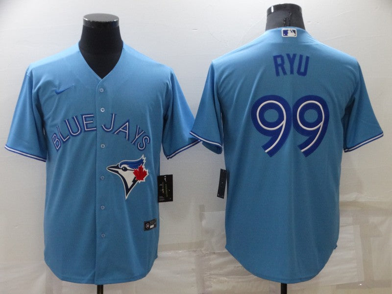 Men's Toronto Blue Jays Hyun-Jin Ryu #99 Light Blue Replica Baseball Jersey1 baseball jersey product view 1
