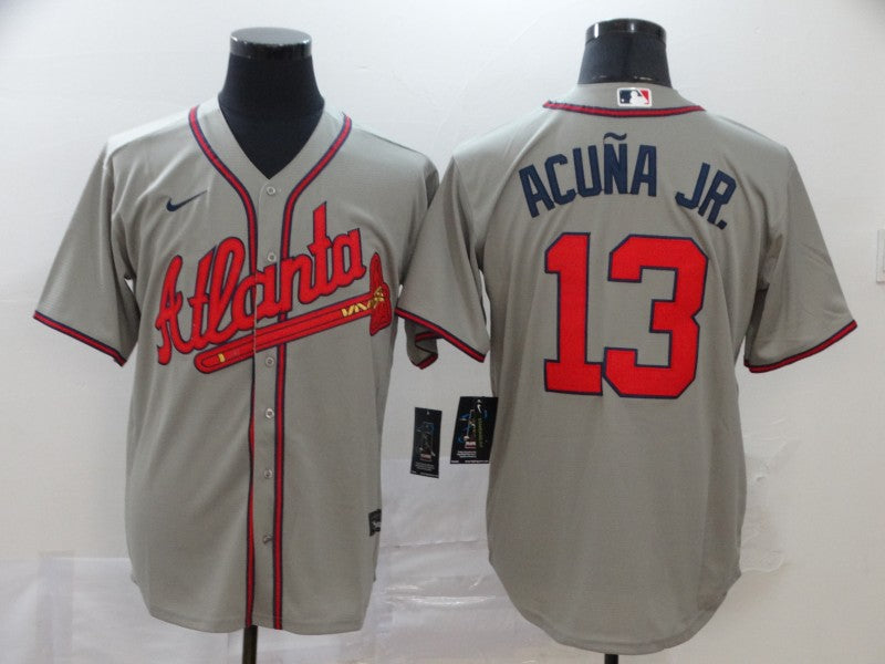 New Men's Atlanta Braves Ronald Acuna Jr. #13 Jersey1 Gray baseball jersey product view 1
