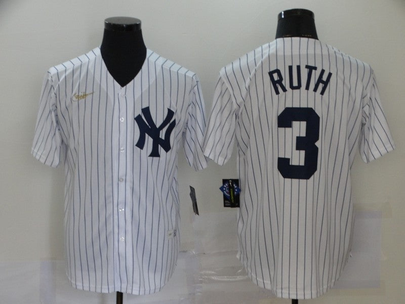 Men's New York Yankees Babe Ruth #3 White Replica Player Jersey1 baseball jersey product view 1