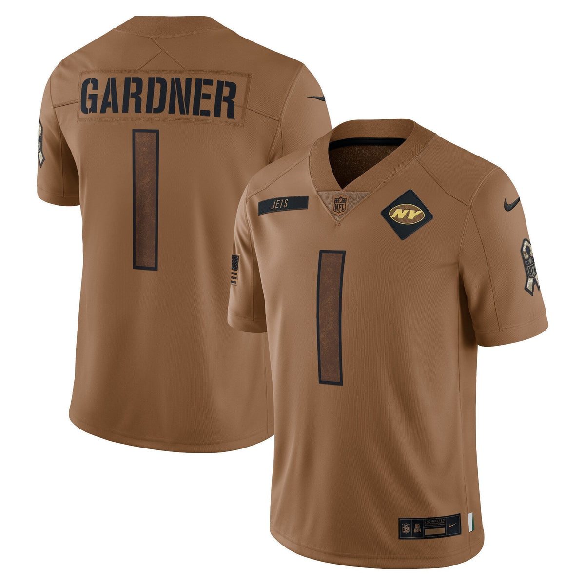 Ahmad Sauce Gardner New York Jets Nike Salute To Service Limited Jersey - Brown football jersey product view 1