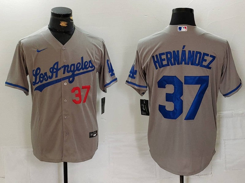 Men's Los Angeles Dodgers Teoscar Hernandez #37 Gray Game Jersey1 baseball jersey product view 1