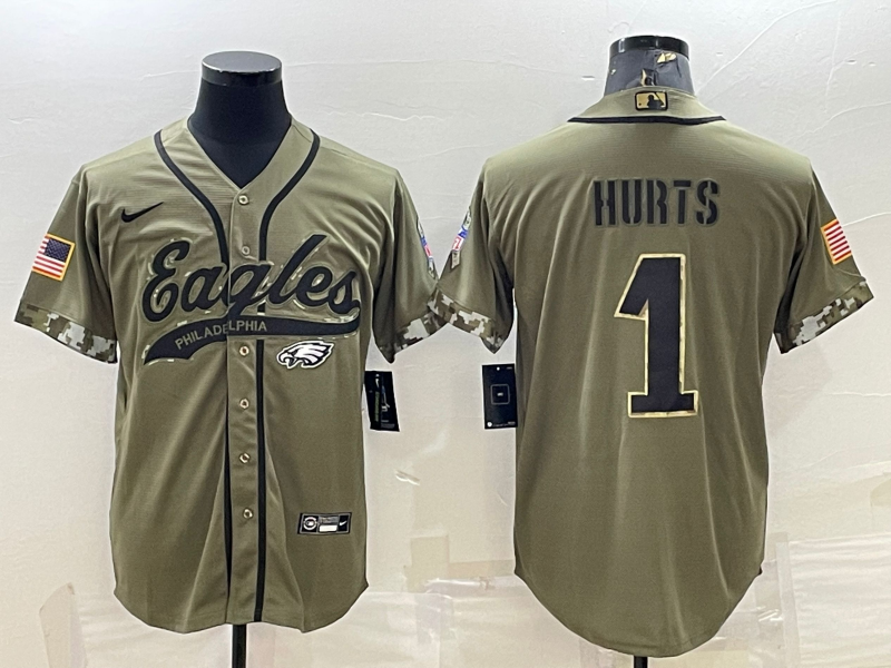 Men's Philadelphia Eagles Jalen Hurts #1 Olive 2022 Salute To Service Limited Jersey1 Joint Edition football jersey product view 1