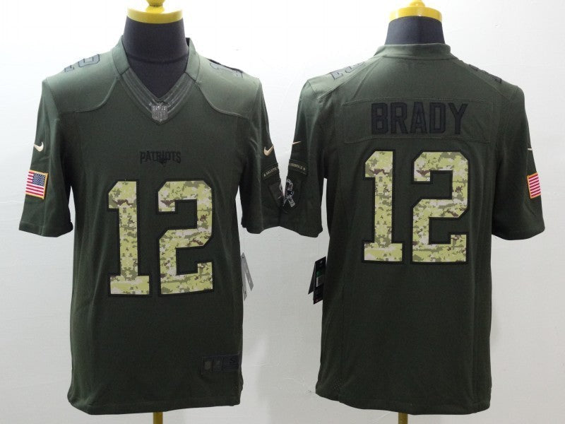 Men's New England Patriots Tom Brady #12 Army Green Game Jersey1 football jersey product view 1