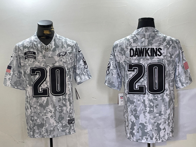 Men's Philadelphia Eagles Brian Dawkins #20 Arctic Camo 2024 Salute to Service Retired Player Limited Jersey1 football jersey product view 1