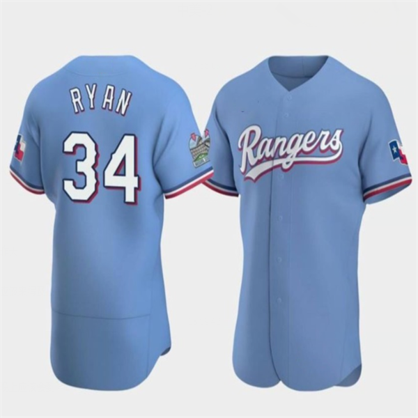 Los Angeles Dodgers #34 Nolan Ryan Blue Home Authentic Patch Jersey Baseball Jerseys baseball jersey product view 1