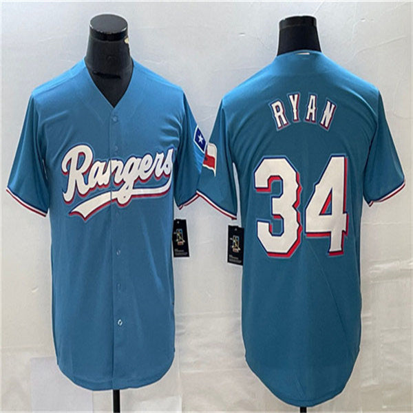 Los Angeles Dodgers #34 Nolan Ryan Blue Home Authentic Patch Jersey Baseball Jerseys baseball jersey product view 1